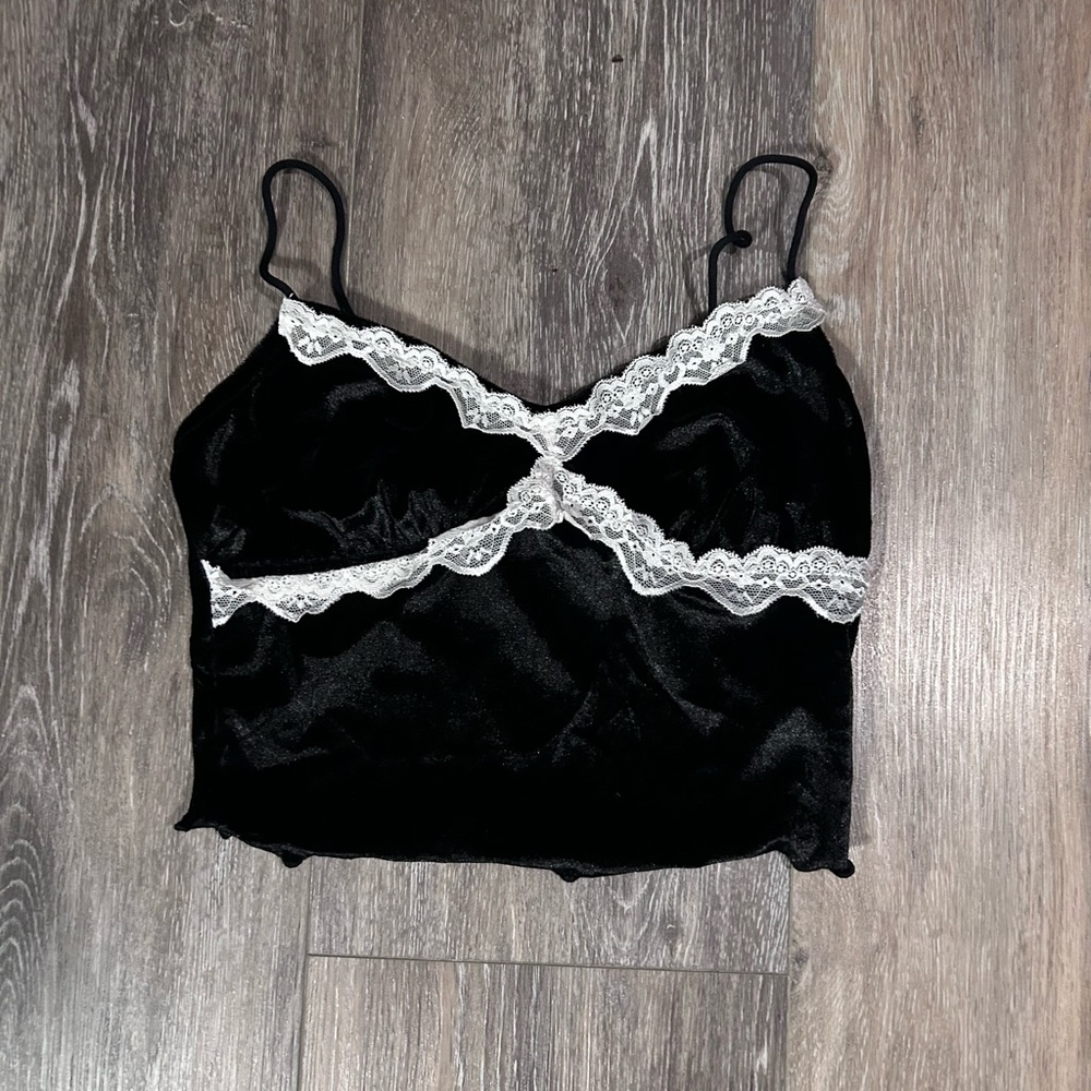 Black Lace Trim Satin Cami Top